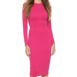 Hot Pink Long Sleeves Midi Dress